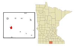 Location of the city of Blue Earth within Faribault County and state of Minnesota
