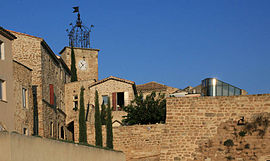 The clock tower in the village of Grillon