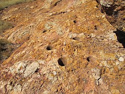 Hohokam bedrock mortars at Indian Kitchen, Arizona.