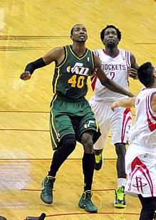 Evans with the Jazz in 2014 Jeremy Evans Jazz.JPG