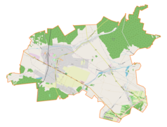Mapa konturowa gminy Kłobuck, po lewej nieco na dole znajduje się czarny trójkącik z opisem „Dębowa Góra”