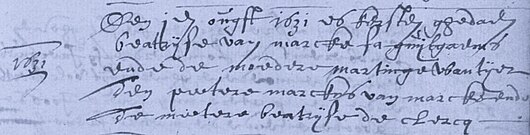 Marcus Van Marcke wondergetuige van 1634 in Deerlijk - Beatrice De Clercq echtgenote van Antoni Desclergue bij een doop in Deerlijk op 1 augustus 1631.