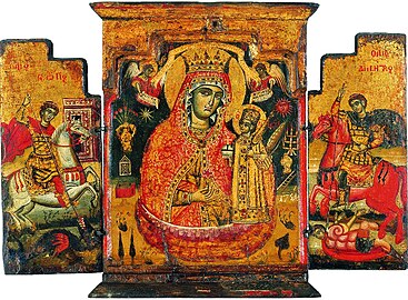 Theotokos "The Unfading Rose", with Sts. George and Demetrios.