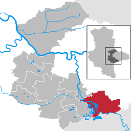 Läget för kommunen Muldestausee i Landkreis Anhalt-Bitterfeld