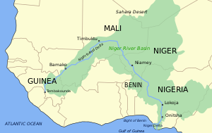 Niger River map (basin included). Retraced int...