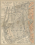 Carte du bois de Boulogne entre 1905 et 1921 (le boulevard est en haut à gauche).