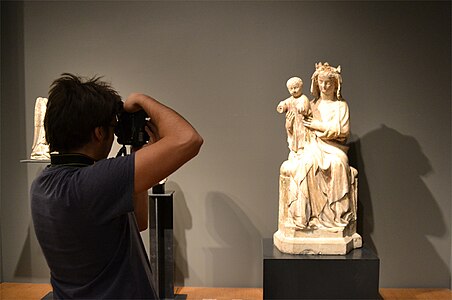 A volunteer photographer of the Projet Québec taking pictures at the Montreal Museum of Fine Arts for Wikimedia Commons