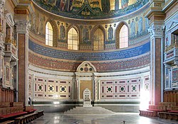 The cathedra of the Pope in the apse of St. John Lateran, the cathedral of Rome.