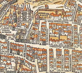 Rue Portefoin på Truschets och Hoyaus karta över Paris från år 1552.