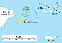 Locatie van de archipel tussen Puerto Rico (links) en Saint Thomas