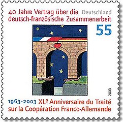 „40 Jahre deutsch-französischer Freundschaftsvertrag“, deutsche Briefmarke, 2003, Parallelausgabe mit Frankreich