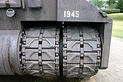 Closeup of T28 Super Heavy Tank showing the double tracks.