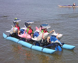 Team Melvin crosses Humboldt Bay during the 2010 Kinetic Grand Championship TeamMelvin2010Water.jpg