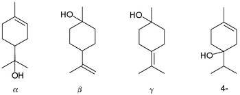 Terpineols: alfa-, beta-, gama-, e o isômero 4-terpineol