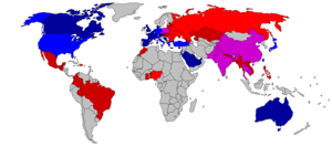 Human trafficking. Main origin (red) and desti...