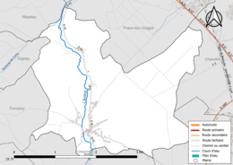 Carte en couleur présentant le réseau hydrographique de la commune