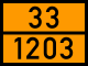 ADR European hazard sign, meaning "highly flammable" (33)--"gasoline" (1203)