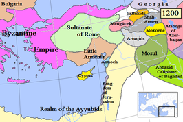 Het rijk van de Artuqiden rond 1200 in het grijs.