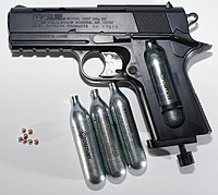 CO2 pistol and disposable Powerlet cylinders BB gun with CO2 and BBs.jpg