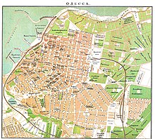 An old map of Odesa's city centre. North is to the left. Brockhaus and Efron Encyclopedic Dictionary b42 726-0.jpg