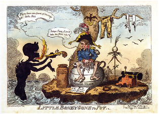 12/05: Caricatura de Napoleó Bonaparte exiliat a l'illa d'Elba, publicada per George Cruikshank el 12 de maig de 1814.