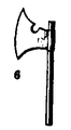 (dán)Bárd (en: Danish-axe), látható a dán királyi címerben, a fején bevágás látható