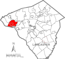 Карта округа Ланкастер, штат Пенсильвания, с выделением городка Восточный Донегол