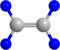 Etilenin Top-Çubuk Modeli.Burada maviyle gösterilenler Hidrojen atomu gri olanlar ise Karbon atomlarıdır.