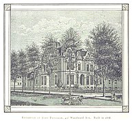 Residence of John Pridgeon in the southeast corner of Alfred and Woodward was built in 1868 by the architect Gordon W Lloyd and demolished in 1890s.