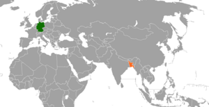 Mapa indicando localização da Alemanha e de Bangladesh.