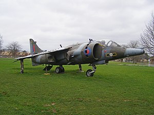 'n RAF Harrier GR3 op uitstalling by Bletchley Park, Engeland