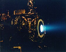 NASA's 2.3 kW NSTAR ion thruster for the Deep Space 1 spacecraft during a hot fire test at the Jet Propulsion Laboratory Ion Engine Test Firing - GPN-2000-000482.jpg