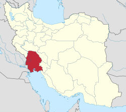 ايران جي نقشي ۾ خوزستان صوبو نمايان ڏيکاريل