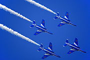 Japan air self defense force Kawasaki T-4 Blue Impulse RJST Trail to Diamond Roll.JPG