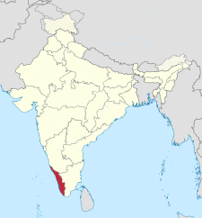 Map of India with the location of কেরালা চিহ্নিত