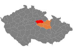 Окръг Пардубице на картата на Пардубицки край и Чехия