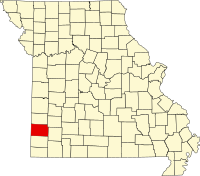 Map of Misuri highlighting Jasper County