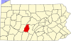 Mapa de Pensilvania con la ubicación del condado de Blair