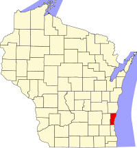 Locatie van Ozaukee County in Wisconsin