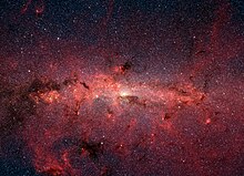 Infrared image from NASA's Spitzer Space Telescope showing hundreds of thousands of stars in the Milky Way galaxy Milky Way IR Spitzer.jpg