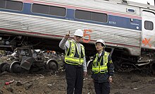 NTSB investigators on-scene at the 2015 Philadelphia train derailment NTSB 2015 Philadelphia train derailment 2.jpg