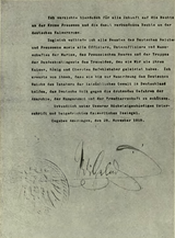 Abdankungsbrief von Wilhelm II., unterschrieben am 28. November 1918