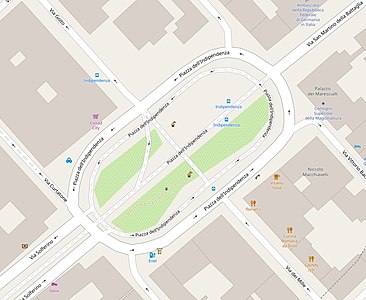 Piazza dell'Indipendenza på en karta från år 2022.
