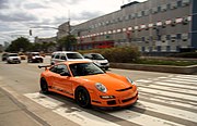 Porsche 911 (997) GT3 RS sur route.