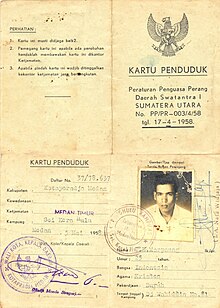 An Indonesian identity card issued in 1958. Resident Card TH Marpaung.jpg