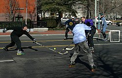 Road Hockey being played in Washington D.C.