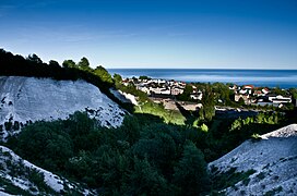 Chalk rocks in the front, spa town of Sassnitz in the back