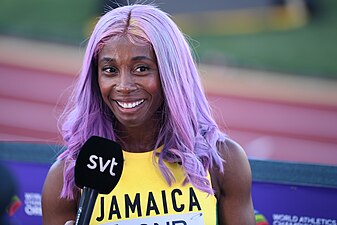 Shelly-Ann Fraser-Pryce, pentacampeã mundial dos 100m rasos em Eugene 2022.