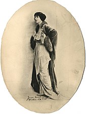 Black and white full-length portrait of Jane Cowl.