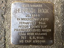 Stolperstein für Heinrich Bock in Hannover